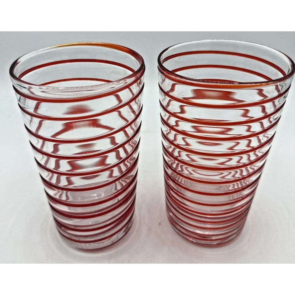 Crate & Barrel Red Swirl Tumblers Set Of 2 20oz Holiday Replacements 169-889